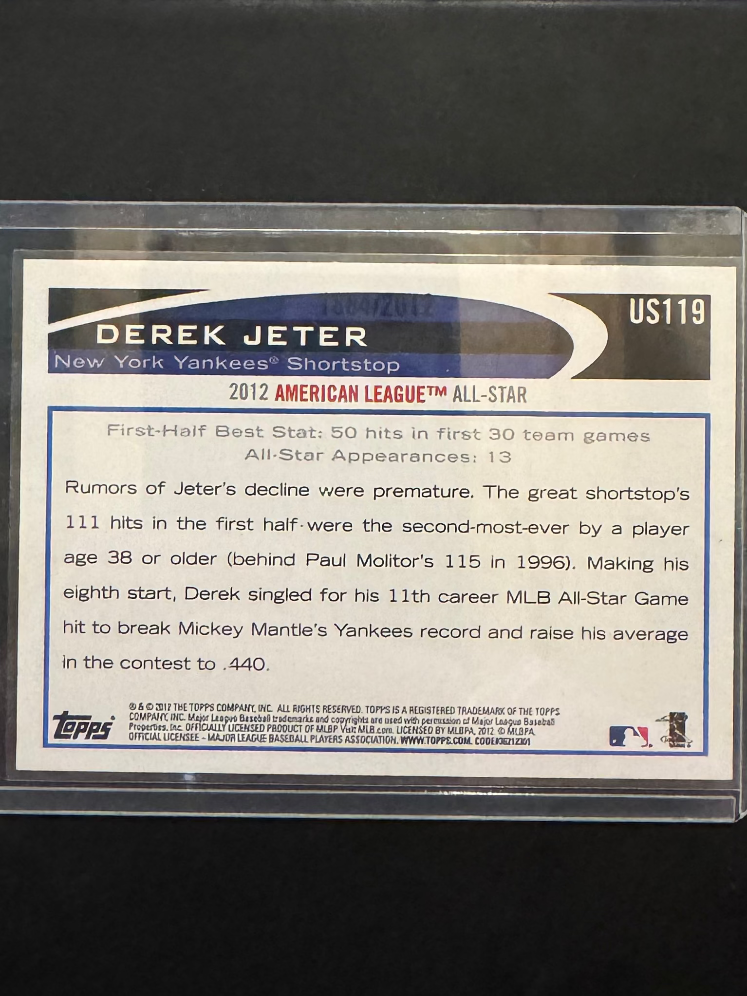2012 Topps Derek Jeter All Star